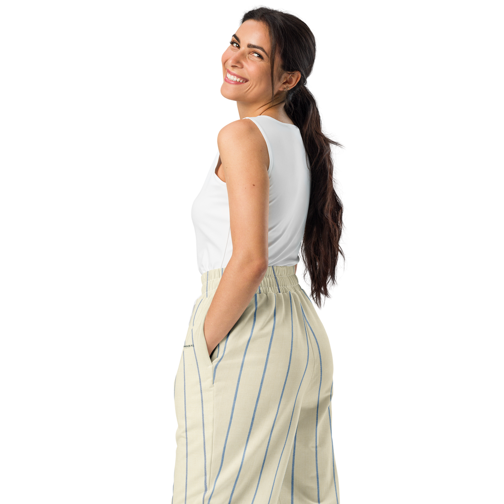 PBWY™ No Parade F.C. — Track Jogger Wide-Leg Cream Pinstripe