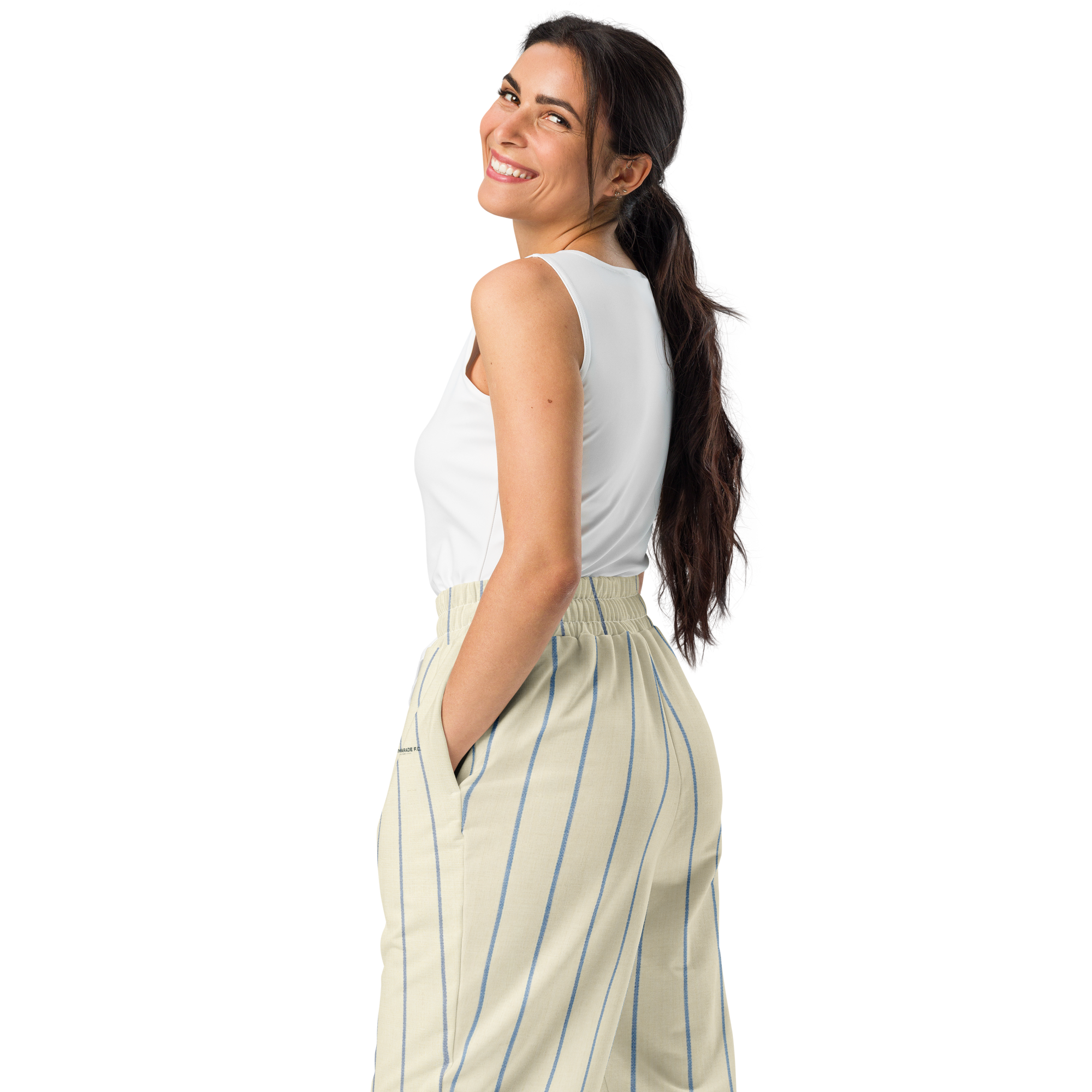 PBWY™ No Parade F.C. — Track Jogger Wide-Leg Cream Pinstripe
