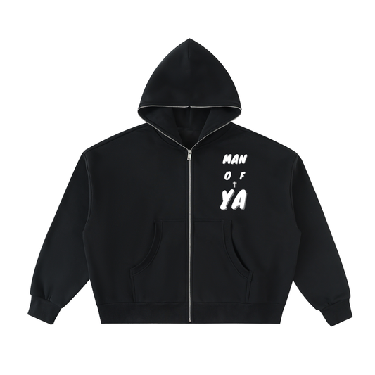 Fleeced Full-Zip Boxy Hoodie