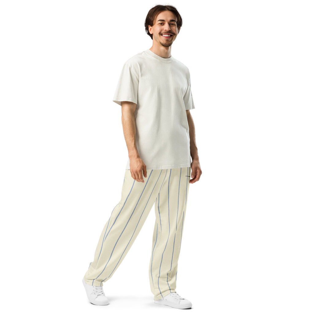 PBWY™ No Parade F.C. — Track Jogger Wide-Leg Cream Pinstripe