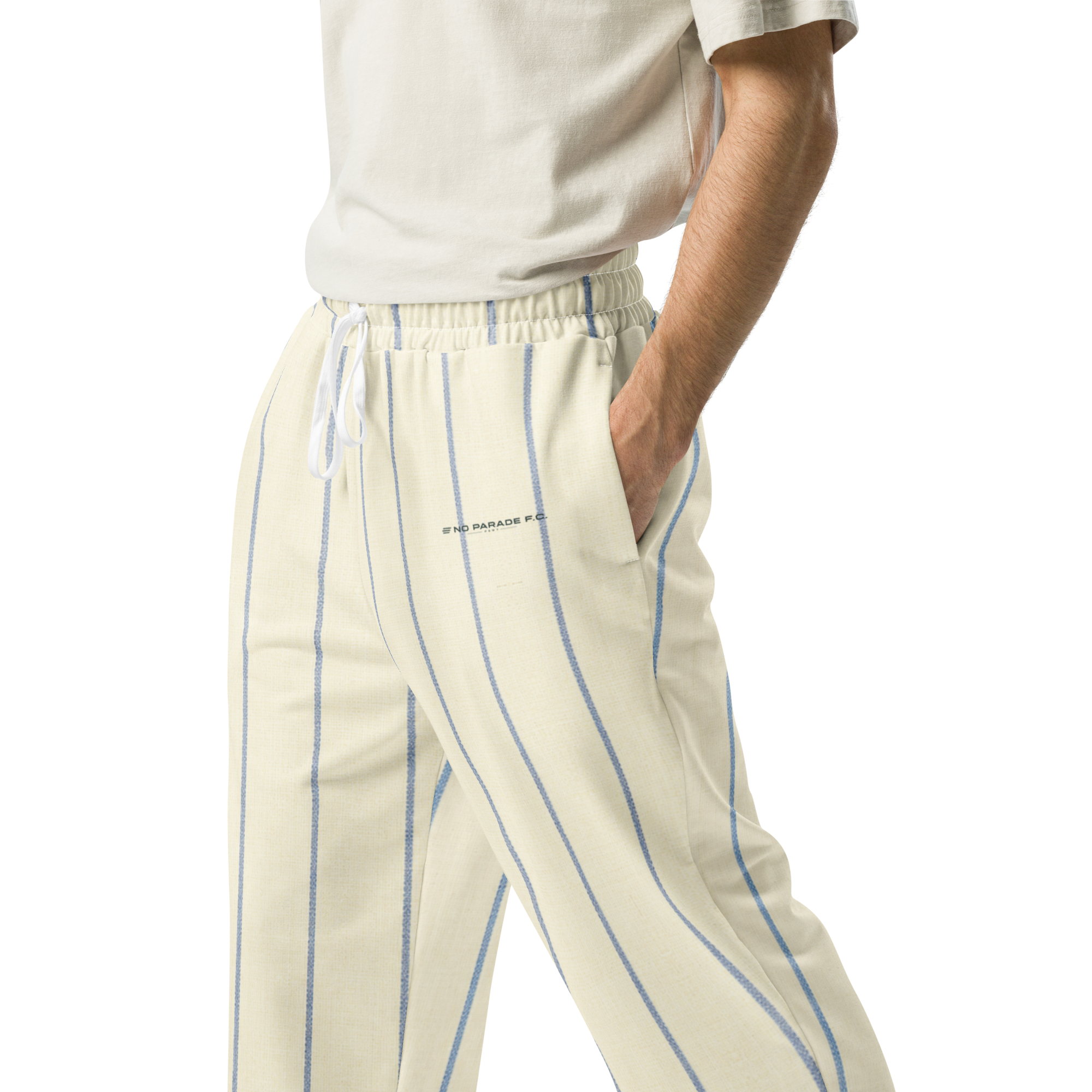 PBWY™ No Parade F.C. — Track Jogger Wide-Leg Cream Pinstripe