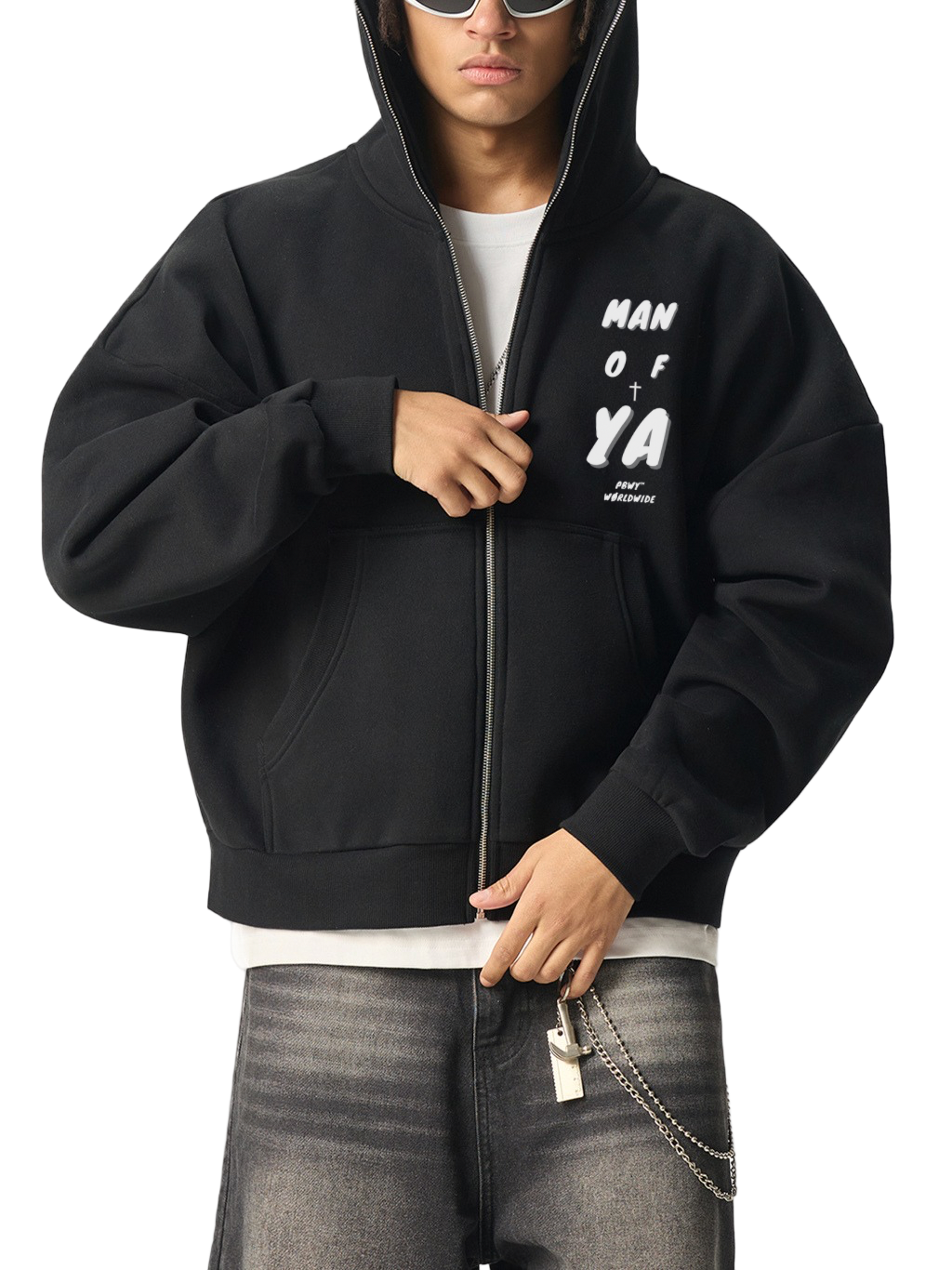 "Man of Ya” — Fleeced Full-Zip Boxy Hoodie