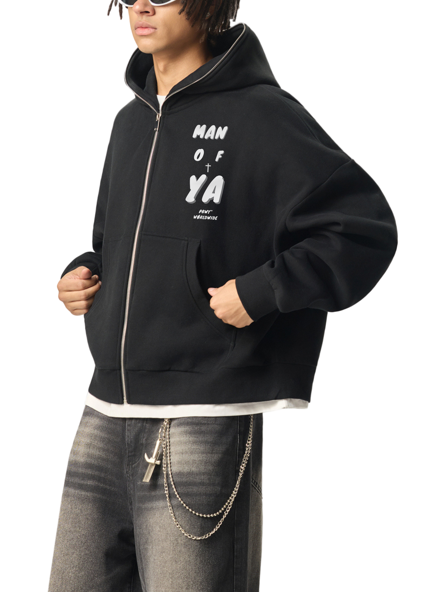 "Man of Ya” — Fleeced Full-Zip Boxy Hoodie